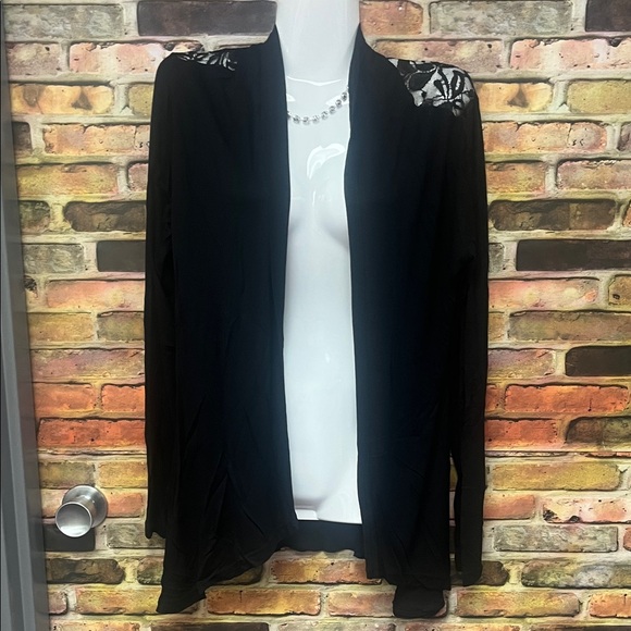 Hannah Rose Sweaters - Hannah Rose Black Cardigan with Lace Accents
